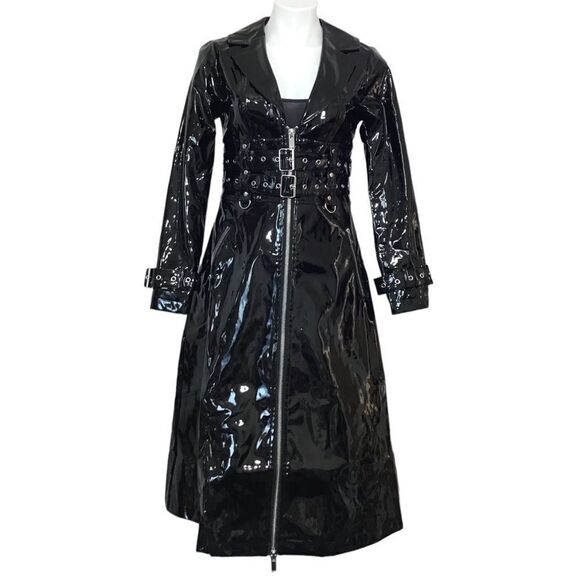 Dolls Kill X Hustler Black Sneaky Link Vinyl Trench Coat New Size XS - Picture 1 of 16